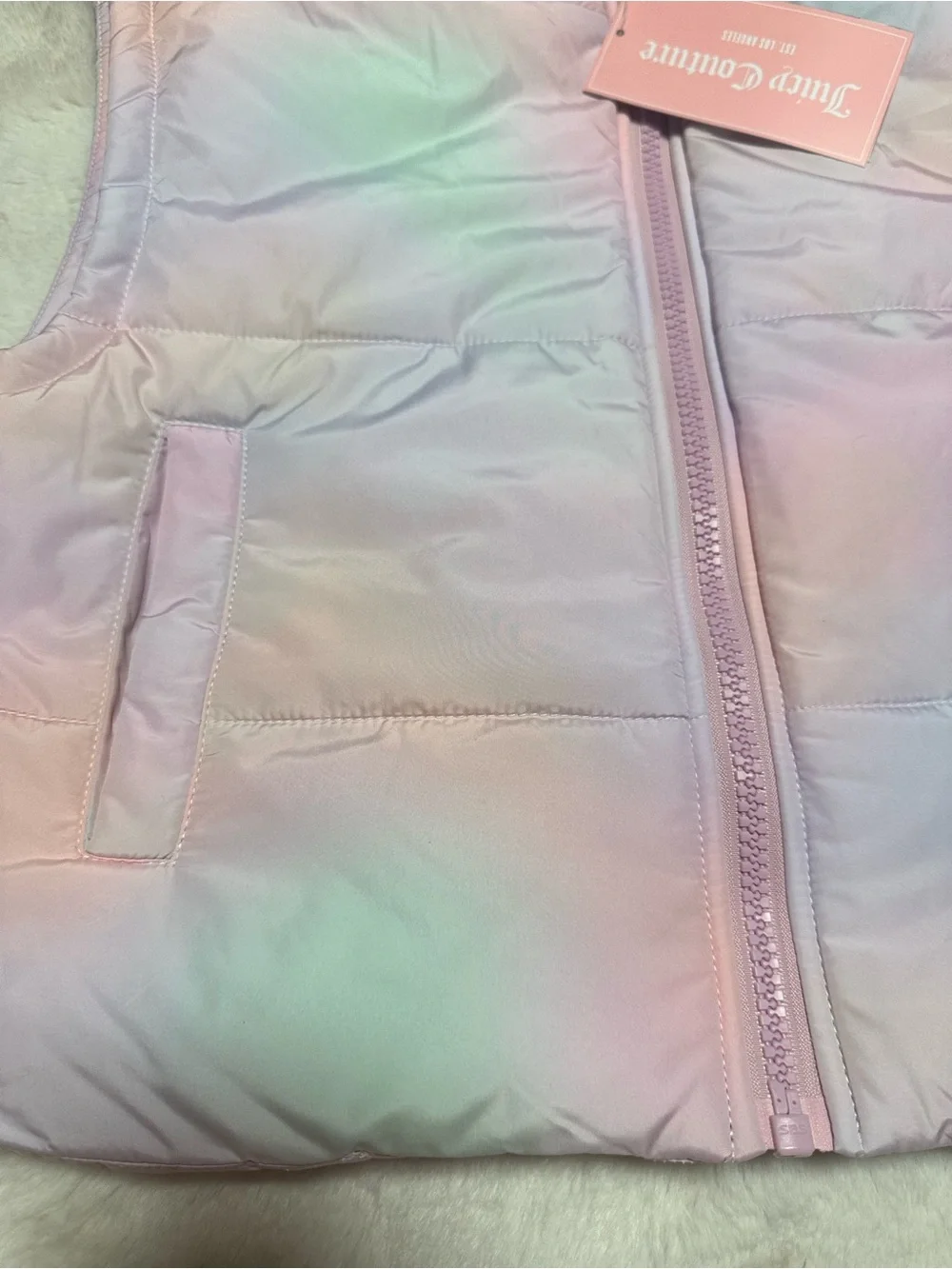 Juicy Couture Pastel Tie-Dye Puffer Vest - Pink Lavender Mint